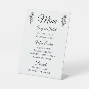Rustic Sunflowers Black White Floral Wedding Menu Pedestal Sign
