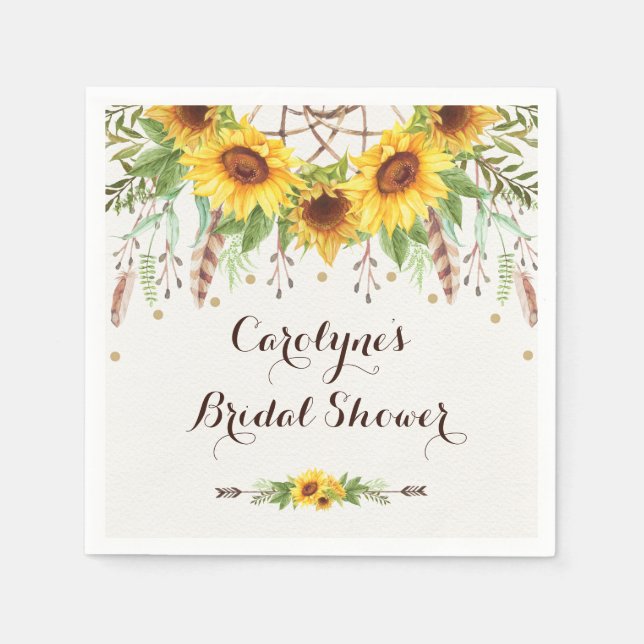 Rustic Sunflowers Boho Dream Catcher Shower Party Napkin (Front)