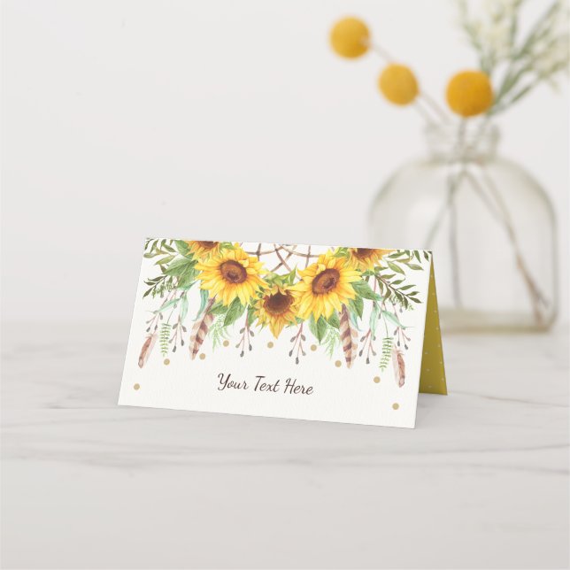 Rustic Sunflowers Boho Dreamcatcher Food Label Place Card (Front)