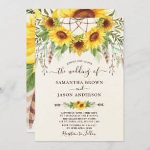 Rustic Sunflowers Boho Dreamctacher Wedding Invitation