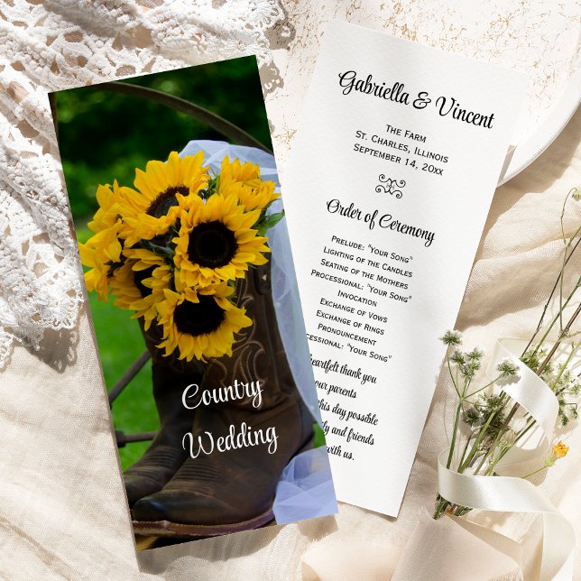 Rustic Sunflowers Boots Country Wedding Program Programme (Creator Uploaded)