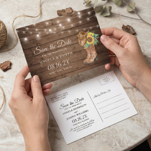 Rustic Sunflowers Boots Western Save the Date Announcement Postcard