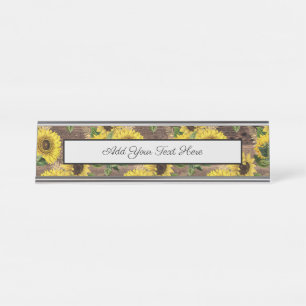 Rustic Sunflowers Bouquet Farmhouse Vintage Brown Desk Name Plate