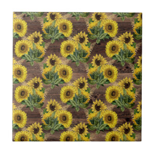 Rustic Sunflowers Bouquet Farmhouse Vintage Brown Tile