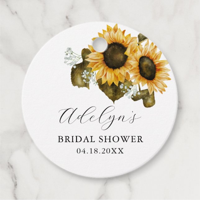 Rustic Sunflowers Bridal Shower Favour Tags (Front)