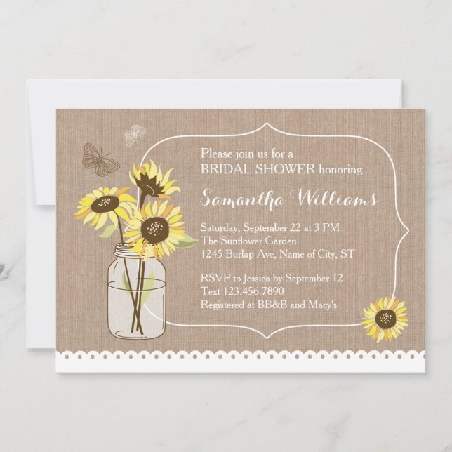 Rustic Sunflowers Bridal Shower Invitation (Front)