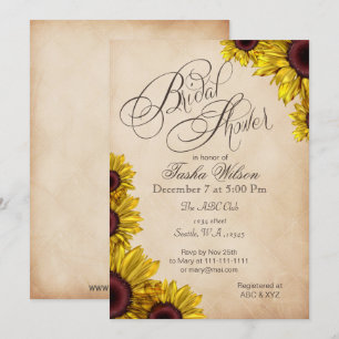 Rustic Sunflowers Bridal Shower Invitations