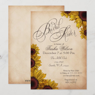 Rustic Sunflowers Bridal Shower Invitations