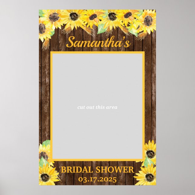 Rustic Sunflowers Bridal Shower Photo Prop Frame Poster (Front)