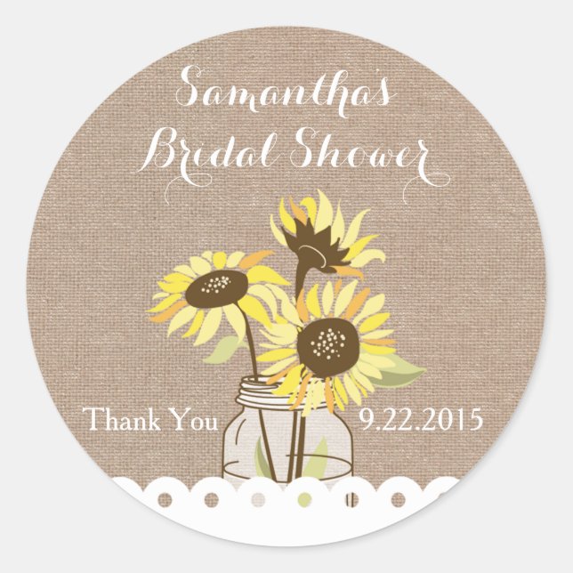 Rustic Sunflowers Bridal Shower Sticker (Front)
