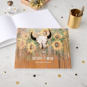 Rustic Sunflowers Bull Skull Western Floral Guest Book