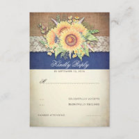 Rustic Sunflowers Burlap Navy Wedding RSVP