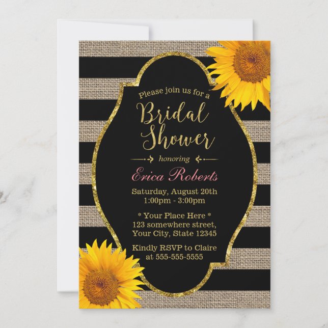 Rustic Sunflowers Burlap Stripes Bridal Shower Invitation (Front)