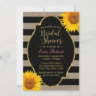 Rustic Sunflowers Burlap Stripes Bridal Shower Invitation