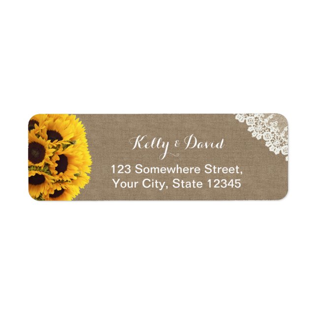 Rustic Sunflowers Burlap Wedding Return Address (Front)