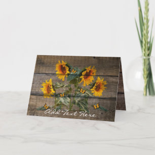 Rustic Sunflowers Butterflies Barn Board Card