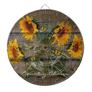 Rustic Sunflowers Butterflies Barn Board Dartboard
