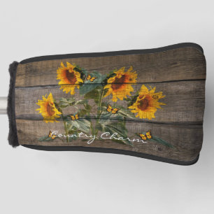 Rustic Sunflowers Butterflies Barn Board Golf Head Cover