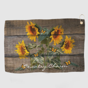 Rustic Sunflowers Butterflies Barn Board Golf Towel