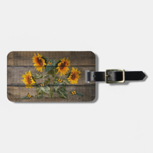 Rustic Sunflowers Butterflies Barn Board Luggage Tag