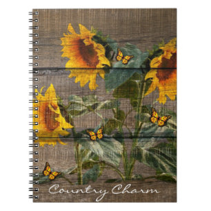Rustic Sunflowers Butterflies Barn Board Notebook