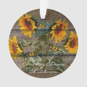 Rustic Sunflowers Butterflies Barn Board Ornament