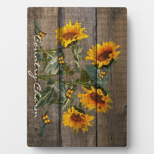 Rustic Sunflowers Butterflies Barn Board Plaque (Front)