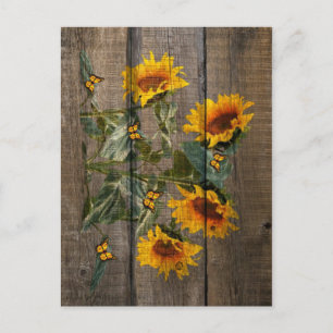 Rustic Sunflowers Butterflies Barn Board Postcard