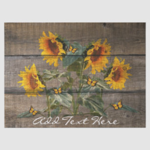 Rustic Sunflowers Butterflies Barn Board Tissue Paper