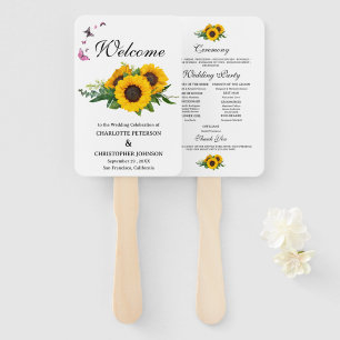 Rustic Sunflowers & Butterfly Wedding Program  Hand Fan