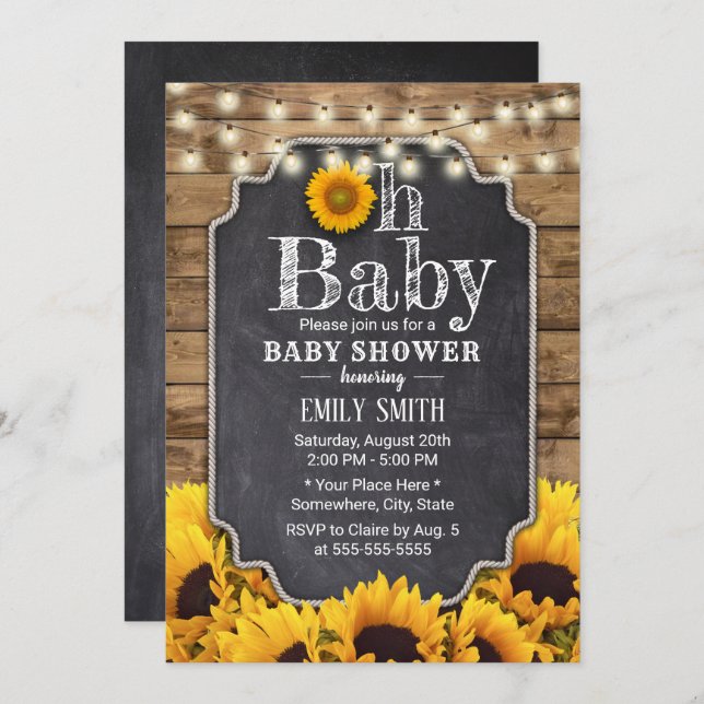 Rustic Sunflowers Chalkboard Baby Shower Invitation (Front/Back)