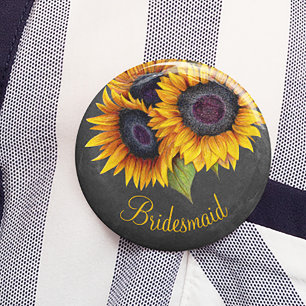 Rustic sunflowers chalkboard bridesmaid 6 cm round badge