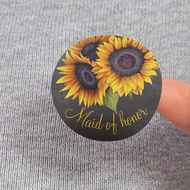 Rustic sunflowers chalkboard maid of honour 6 cm round badge (Creator Uploaded)