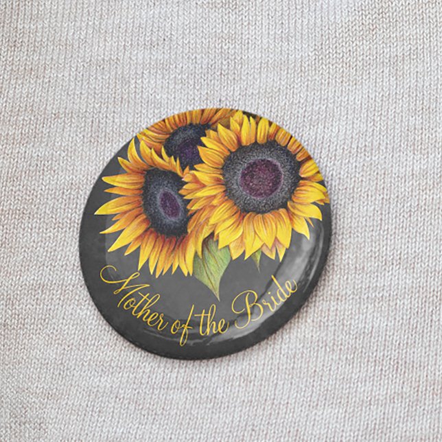 Rustic sunflowers chalkboard mother of the bride 6 cm round badge (Creator Uploaded)
