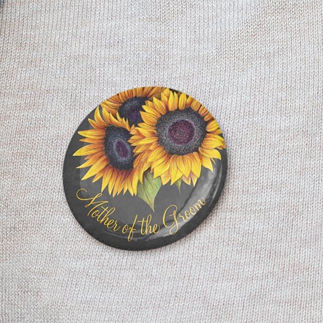 Rustic sunflowers chalkboard mother of the groom 6 cm round badge (Creator Uploaded)