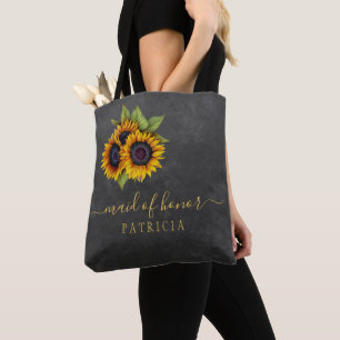 Rustic sunflowers chalkboard wedding maid or honou tote bag