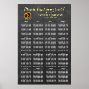 Rustic sunflowers chalkboard wedding seating chart