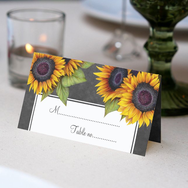 Rustic sunflowers chalkboard wedding table place place card (Creator Uploaded)