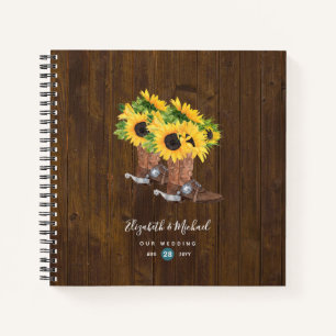 Rustic Sunflowers Country Boots Wedding Guestbook Notebook