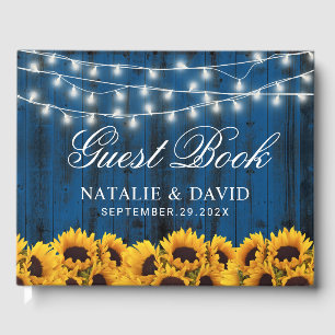 Rustic Sunflowers Country Navy Barn Wedding Guest Book
