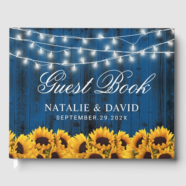 Rustic Sunflowers Country Navy Barn Wedding Guest Book (Front)