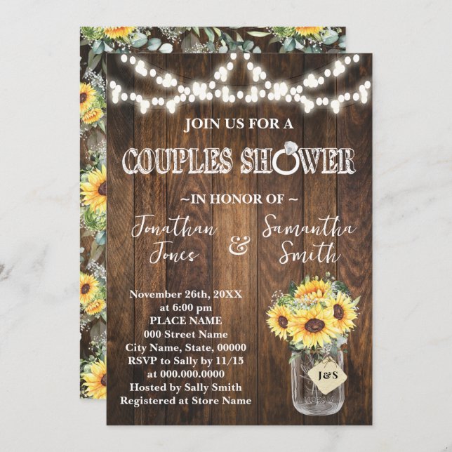 Rustic Sunflowers Couples Wedding Shower  Invitation (Front/Back)