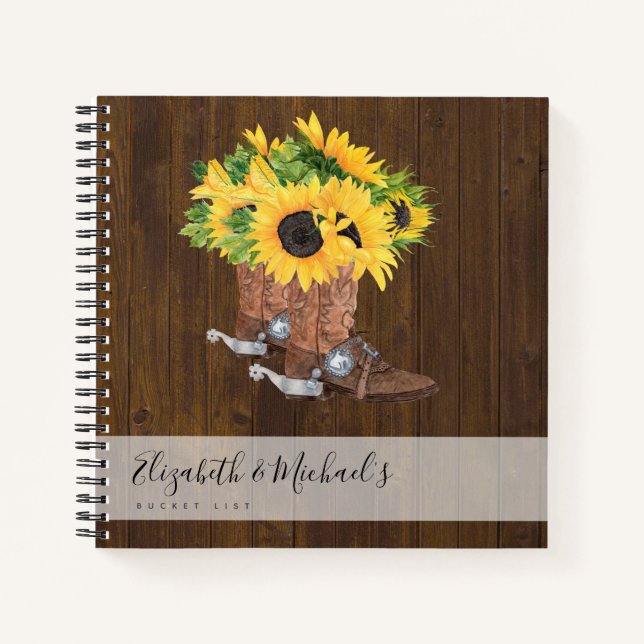Rustic Sunflowers Cowboy Boots BUCKET LIST Journal (Front)