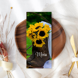 Rustic Sunflowers Cowboy Boots Western Wedding Menu
