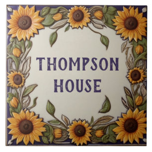 Rustic Sunflowers Custom House Name Plate Sign Tile