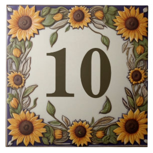 Rustic Sunflowers Custom House Number Plate Sign Tile