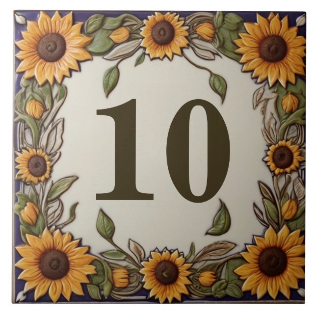 Rustic Sunflowers Custom House Number Plate Sign Tile (Front)
