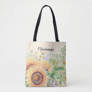Rustic Sunflowers Custom Name Gift Tote Bag