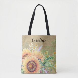 Rustic Sunflowers Custom Name Wedding Favour Tote Bag