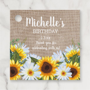 Rustic Sunflowers Daisies Birthday Party Name Date Favour Tags